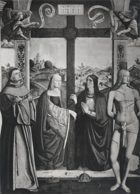 Anonimo — Bernardino da Tossignano - sec. XVI - Sant'Elena, Costantino, san Francesco d'Assisi e san Sebastiano — insieme